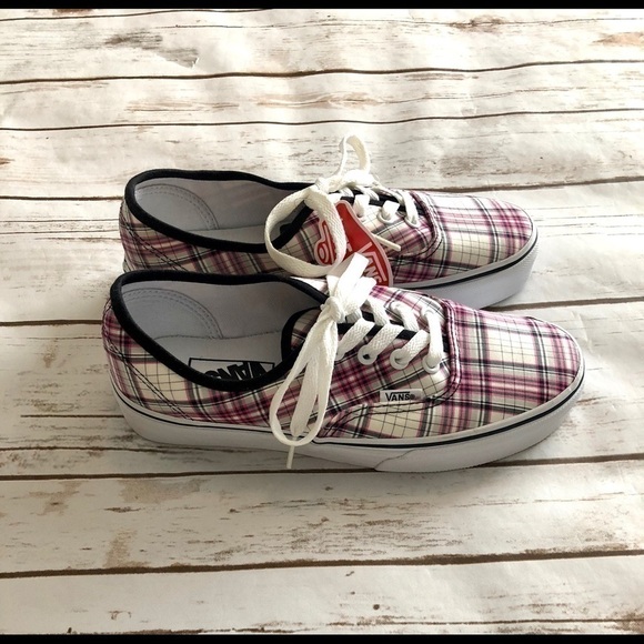 Vans Pink, White & Black Plaid Sneakers - Picture 2 of 4